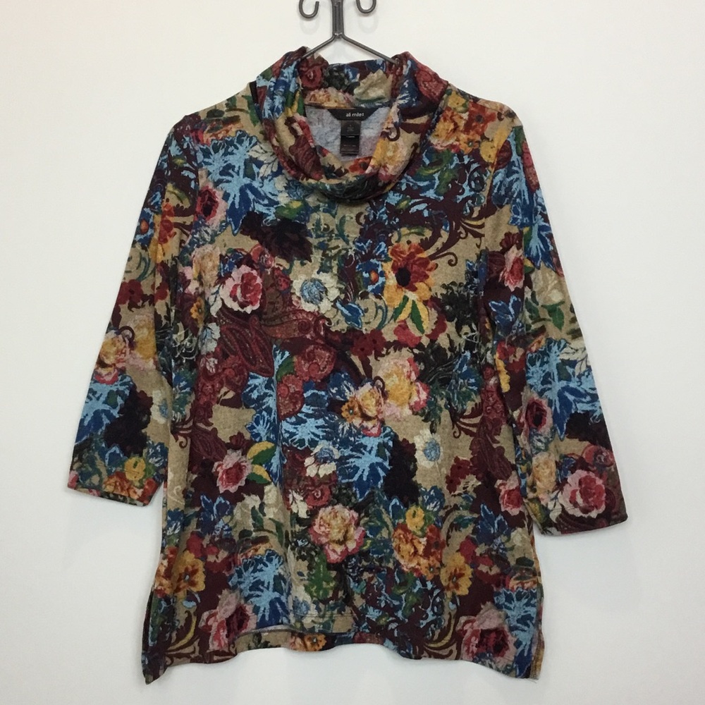 Ali Miles Multicolor Floral Cowl-Neck Tunic